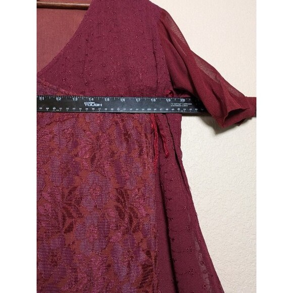 Whimsigoth Burgundy Sheer Lace Wrap Top Size Medium Romantic Witchy Stevie Nicks - Picture 4 of 11